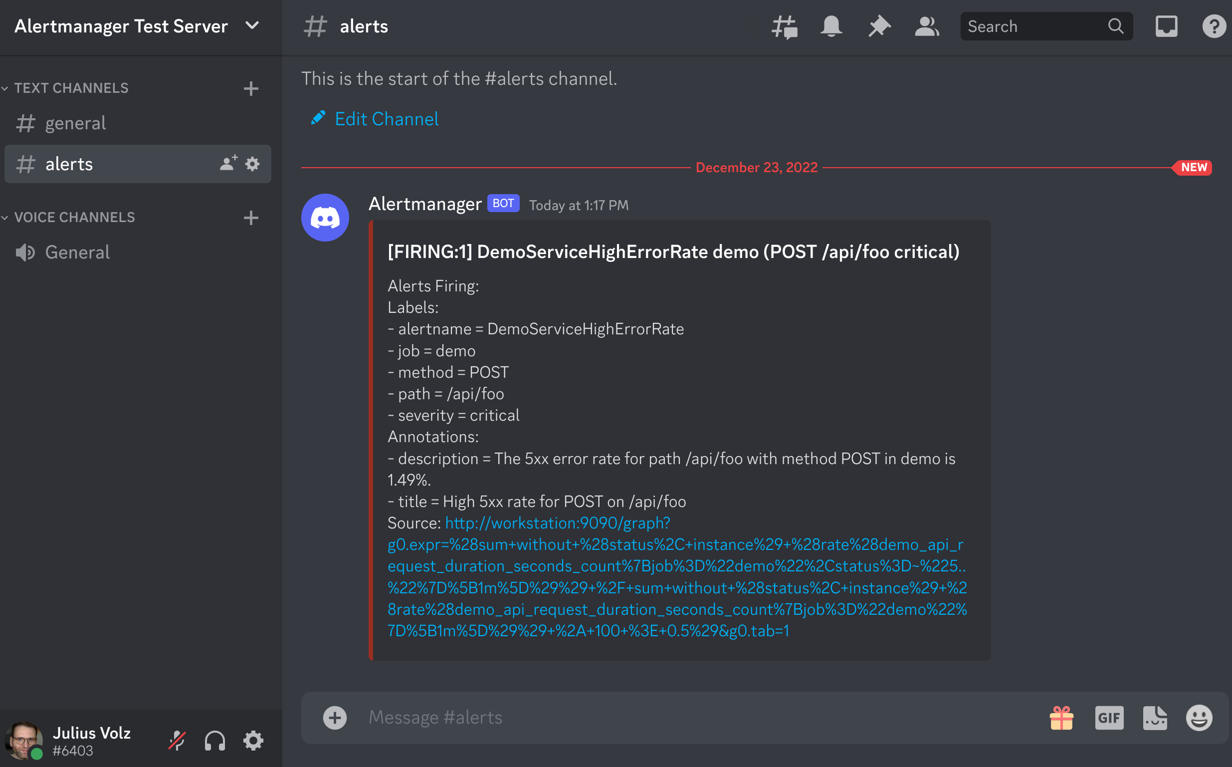 Alert notification in Discord
