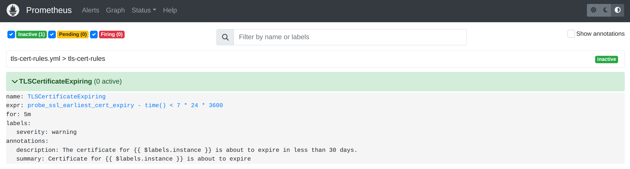 TLS certificate expiration alert